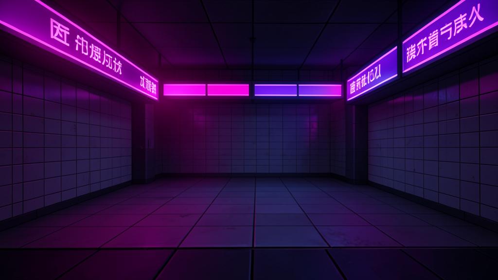 Original illustrated scene for Neon Subway: Neon subway platform.