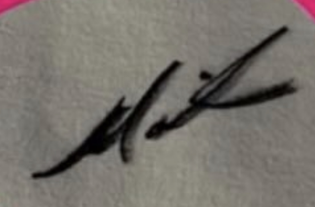 Fig. E detail: signature close-up at a slight angle.