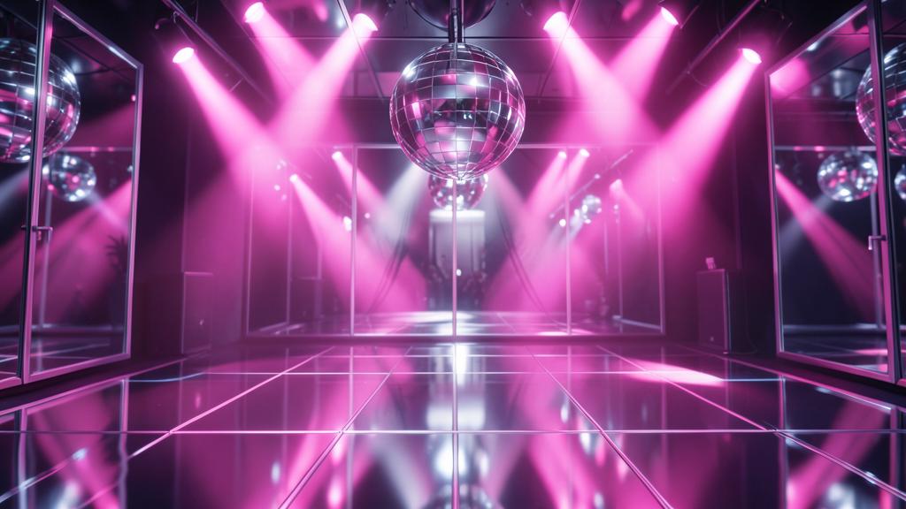 Original illustrated scene for Mirror Disco: Pink mirrored disco maze.