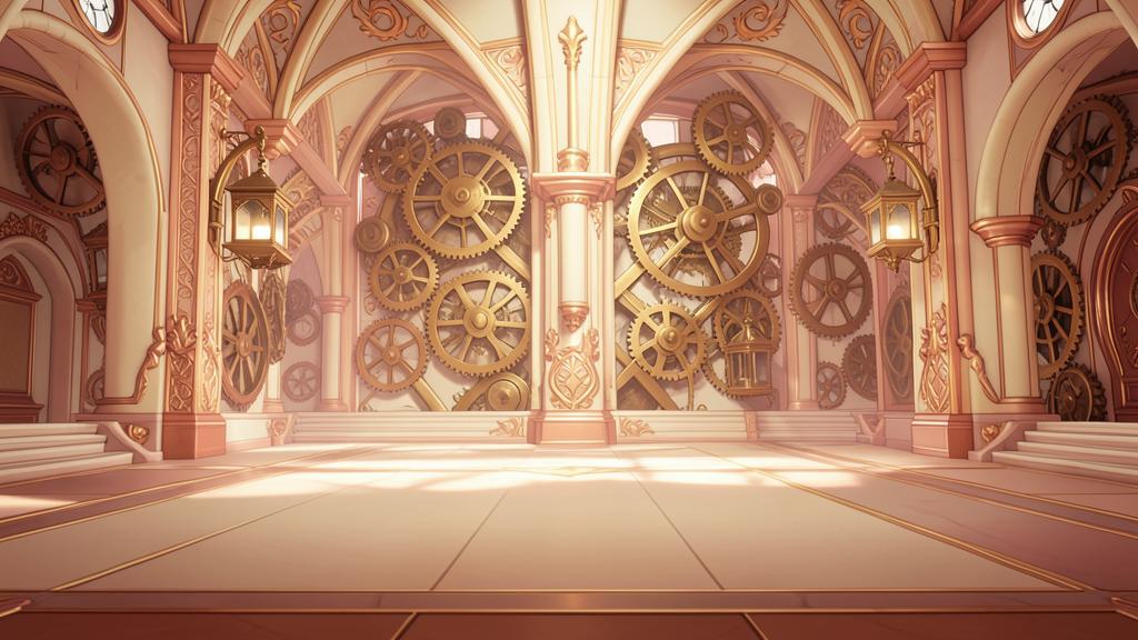 Original illustrated scene for Clockwork Labyrinth: Ivory music-box labyrinth.